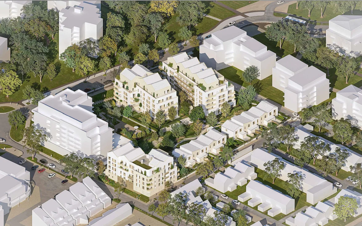 Vue aérienne de l’îlot et de son cœur paysager